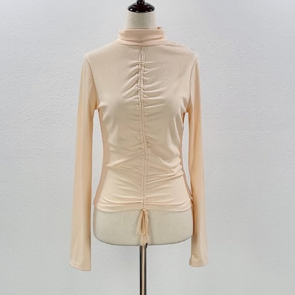 AFRM Mollie Cream/Peach Ruched Long Sleeve Top size small